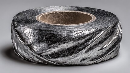 Roll of shiny silver foil tape with cardboard core