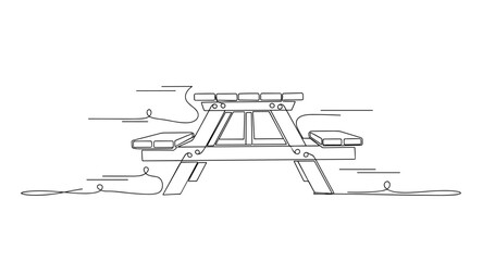 Obraz premium Continuous line drawing of a picnic table with flowing lines in minimalist style, no editable stroke