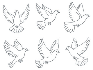 Obraz premium Dove line art illustration, elegant minimalist bird drawing with clean thin lines, peace symbol artwork perfect for logos, tattoos, invitations, prints, modern decor and creative graphic design.