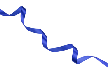 Blue ribbon satin bow curly scroll isolated on a transparent background. Full depth of field. PNG.