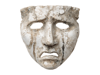 Stone theatrical tragedy mask isolated on transparent or white background, png