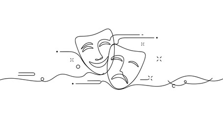 Line art of comedy and tragedy theater masks in minimalist style. No editable strokes