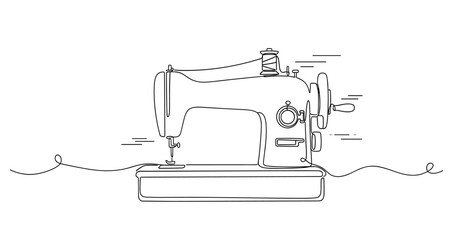 Vintage sewing machine sketch with thread and spool details. No editable strokes