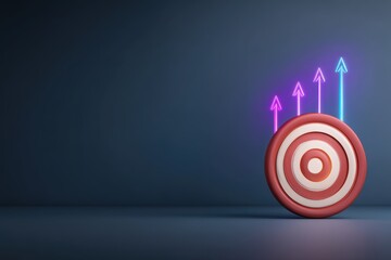 growth strategy performance roadmap. Target with rising arrows symbolizing growth and success.
