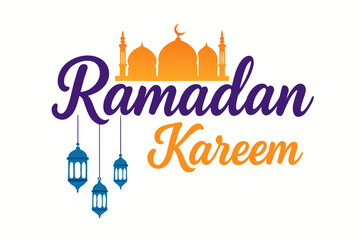 Ramadan Kareem greeting with mosque and lanterns © Pak bambang