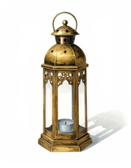 Decorative lantern casting shadow on white backdrop