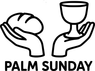 palm sunday hands bread and cup green background sign, symbol, vector, art