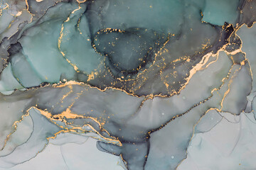 Ethereal Teal and Gold Fluid Art Abstract