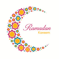 Vibrant Ramadan Kareem greeting with colorful crescent moon design