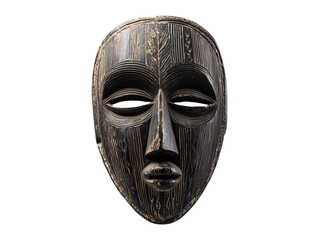 Traditional wooden african tribal mask isolated on transparent or white background, png