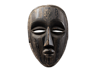 Traditional wooden african tribal mask isolated on transparent or white background, png
