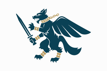 Winged Wolf Heraldic Logo Design Mythical Warrior Emblem Power Strength Fantasy Symbol