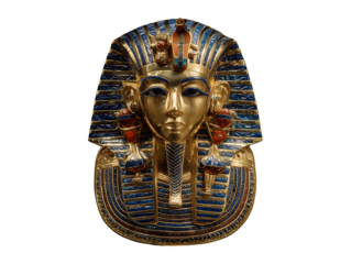 Ancient egyptian pharaoh tutankhamun death mask isolated on transparent or white background, png