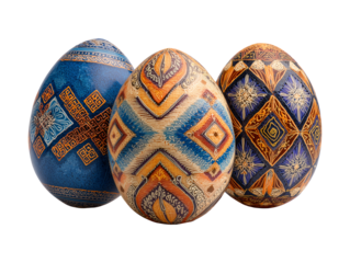 Collection set of painted easter eggs isolated on transparent or white background, png