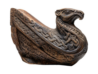 Carved wooden viking dragon ship prow isolated on transparent or white background, png