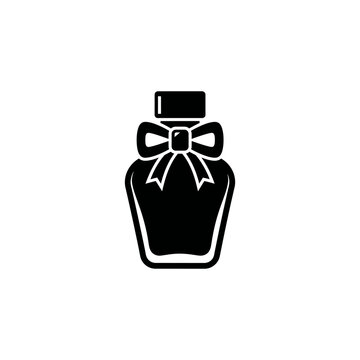 Solid black silhouette of a perfume bottle gift, simple flat icon, clean edges