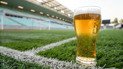 Beer Glass on Green Soccer Field with Copy Space - 7