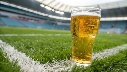 Beer Glass on Green Soccer Field with Copy Space - 6
