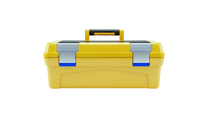 Yellow Tool Box with Blue and Silver Accents