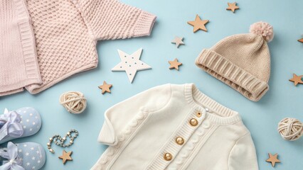 Cozy Baby Gift Set Flat Lay on Soft Blue - 1