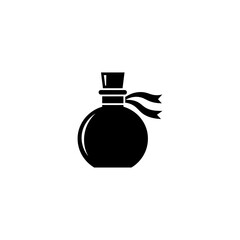 Obraz premium Black silhouette of a perfume bottle with ribbon, simple flat icon design