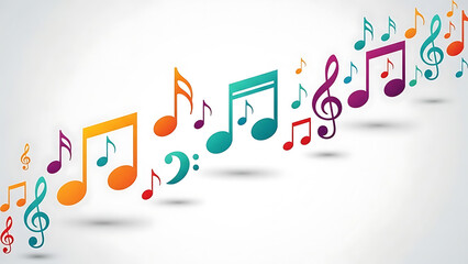 Colorful Musical Notes Ascending Diagonally on White Background