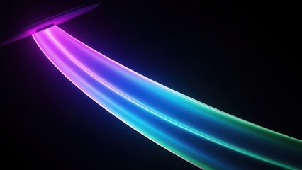 Vibrant purple blue and green laser beam emitted from a futuristic device against a dark background representing technology