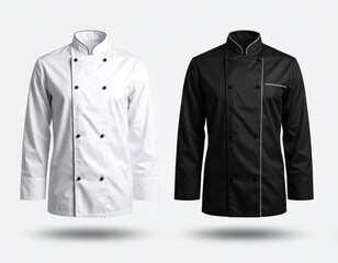 White And Black Chef Jackets Side By Side Studio Product Shot