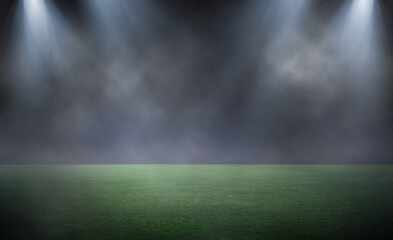Green soccer field, Illuminated soccer field at night,
