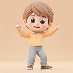 Cute 3D Cartoon Boy Character in Yellow Sweater Full Body Illustration｜黄色いセーターのかわいい3Dカートゥーン男の子キャラクター全身イラスト