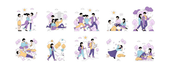 Fototapeta premium People Enjoying Outdoor Activities Vector Illustration