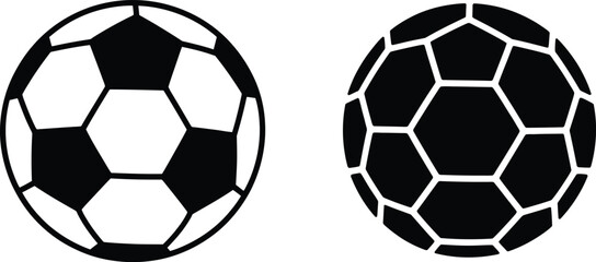 Obraz premium Black and white soccer ball icon set featuring outline and silhouette styles for sports graphics