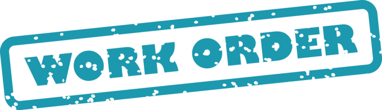Grungy blue work order rubber stamp