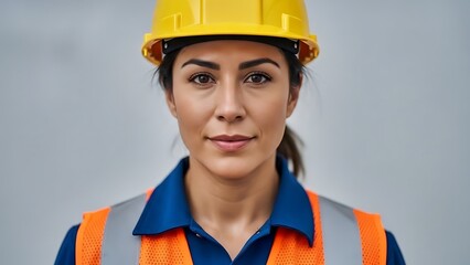 Confident female construction worker wearing safety gear