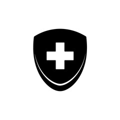 Fototapeta premium A black shield with a white cross in the center, symbolizing the flag of Switzerland.