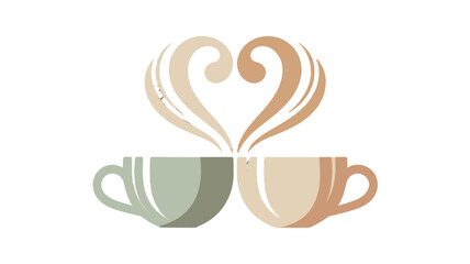 A romantic coffee cups concept with heart shaped steam.
