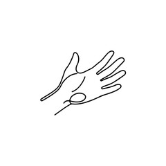 Obraz premium A simple line drawing depicts one hand holding a string that is being pulled by another hand. The image conveys a sense of connection or interaction between two entities.