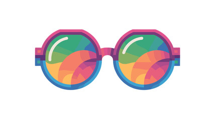 A vibrant pair of sunglasses with a rainbow-colored lenses.