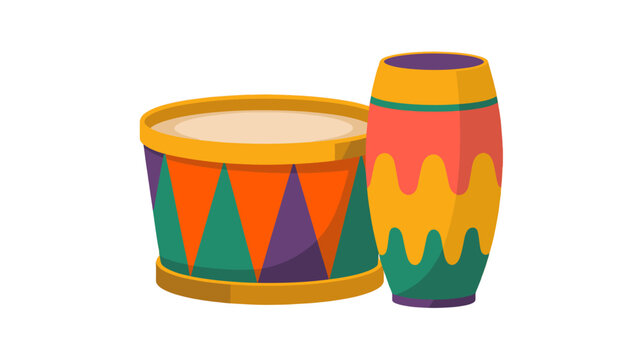 Two colorful drums standing side by side.