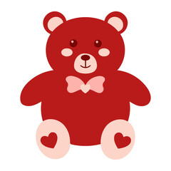cute red teddy bear with pink bow, romantic valentine plush toy illustration