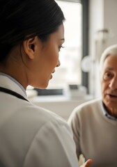 Obraz premium Female Doctor Consulting Senior Male Patient in Clinic