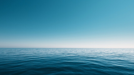 Calm open ocean surface with blue sky and horizon, ai generated