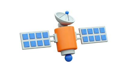 Cartoon Satellite with Solar Panels and Dish