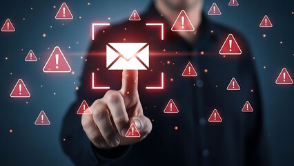 Cybersecurity Alert Concept With Email And Warning Icons