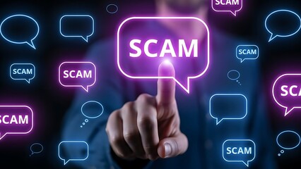 Hand Pointing To Scam Concept With Speech Bubbles