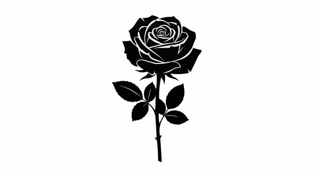 A Single Black Rose Silhouette on a White Background.