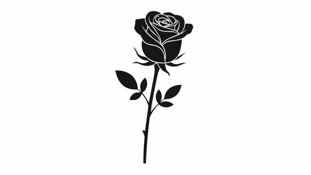 A single black silhouette of a rose with leaves and stem.