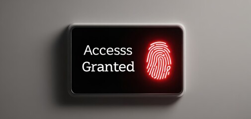 The Fingerprint Access Screen Displaying Access Granted And Red Biometric Icon