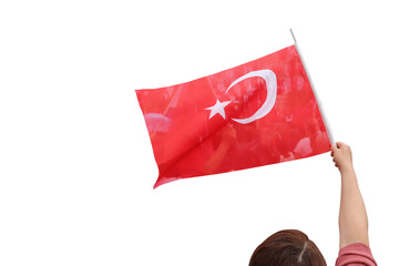 a woman holding a Turkish flag