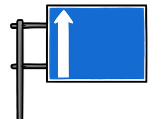 案内標識のイラスト （筆タッチ） 交通・道路 矢印1  / Hand-drawn Road Sign Icon (Blue Square)